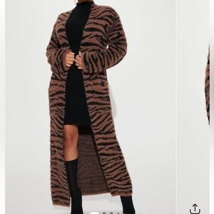 Fashion Nova Brown & Black Zebra Print Long Cardigan S NWT